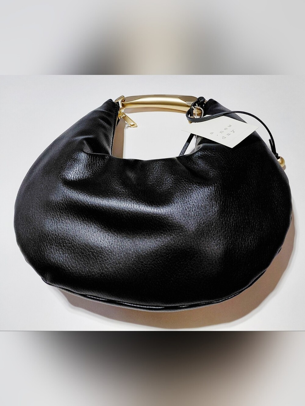 A NEW DAY Women's Metal Handle Crescent  Saddle Black Handbag